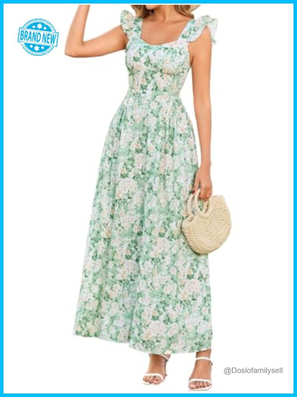 Floral Maxi Sundress Ruffle Strap Smocked Back A-Line Summer Wedding Guest Dress